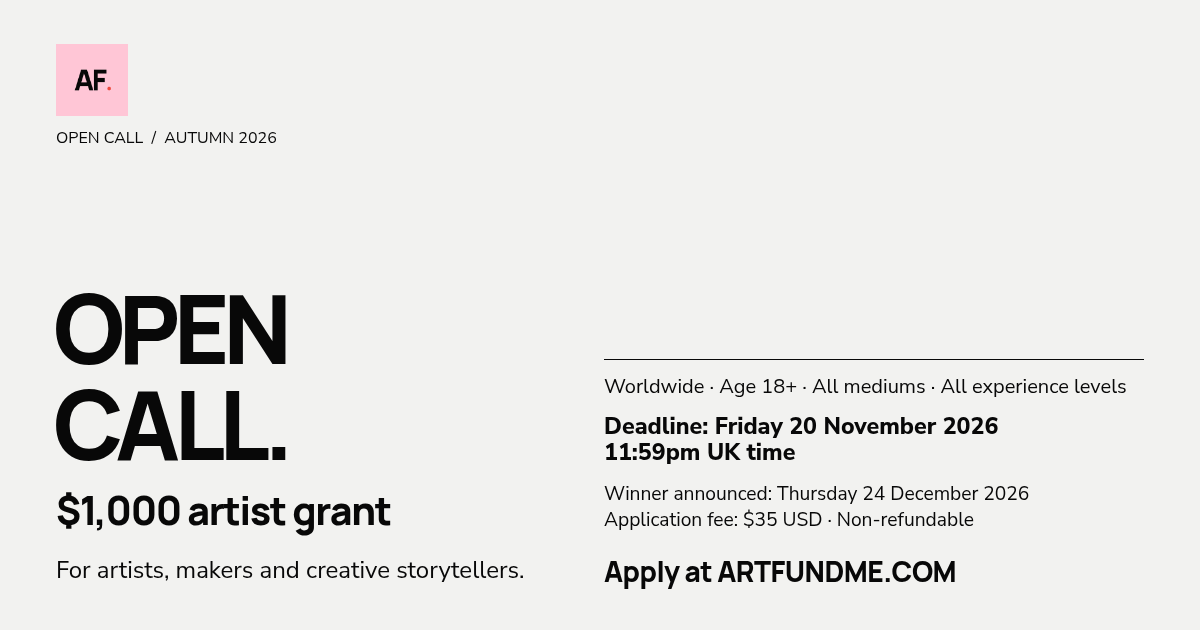 ArtFundMe Autumn 2026: $1,000 Grant for Artists