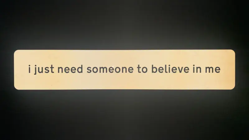 Sample artefact for i just need someone to believe in me billboard artwork. ENG digiprint on aluminium substrate.