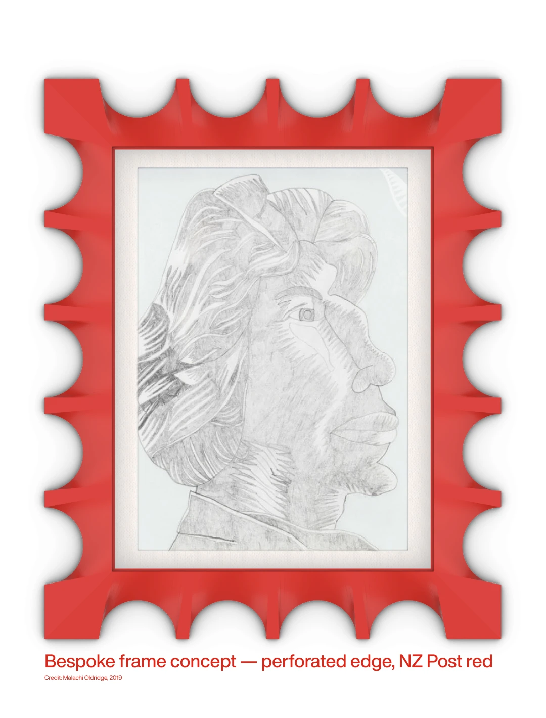 An open-call stamp issue for emerging New Zealand artists, built around one idea: a stamp worthy of the letters people actually keep. Four artists, four stamps, a limited print release, and a bespoke frame whose scalloped edge echoes the perforation of a stamp.
NZ Post passed — their programme is theme-led and works with designers tied to each theme, which is fair enough. But the concept stands on its own, so here it is. The frame isn't fully developed, but is my favourite part.