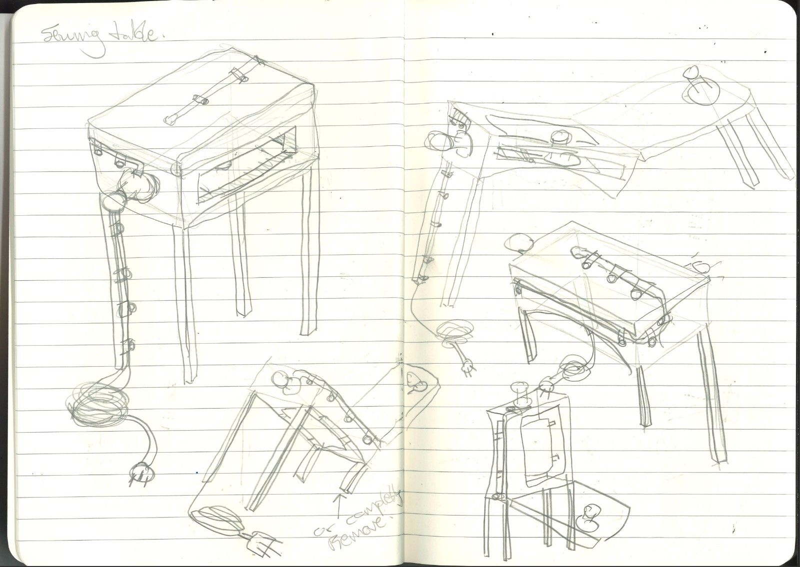 Sketch for proposed changes to the sewing table - WIP